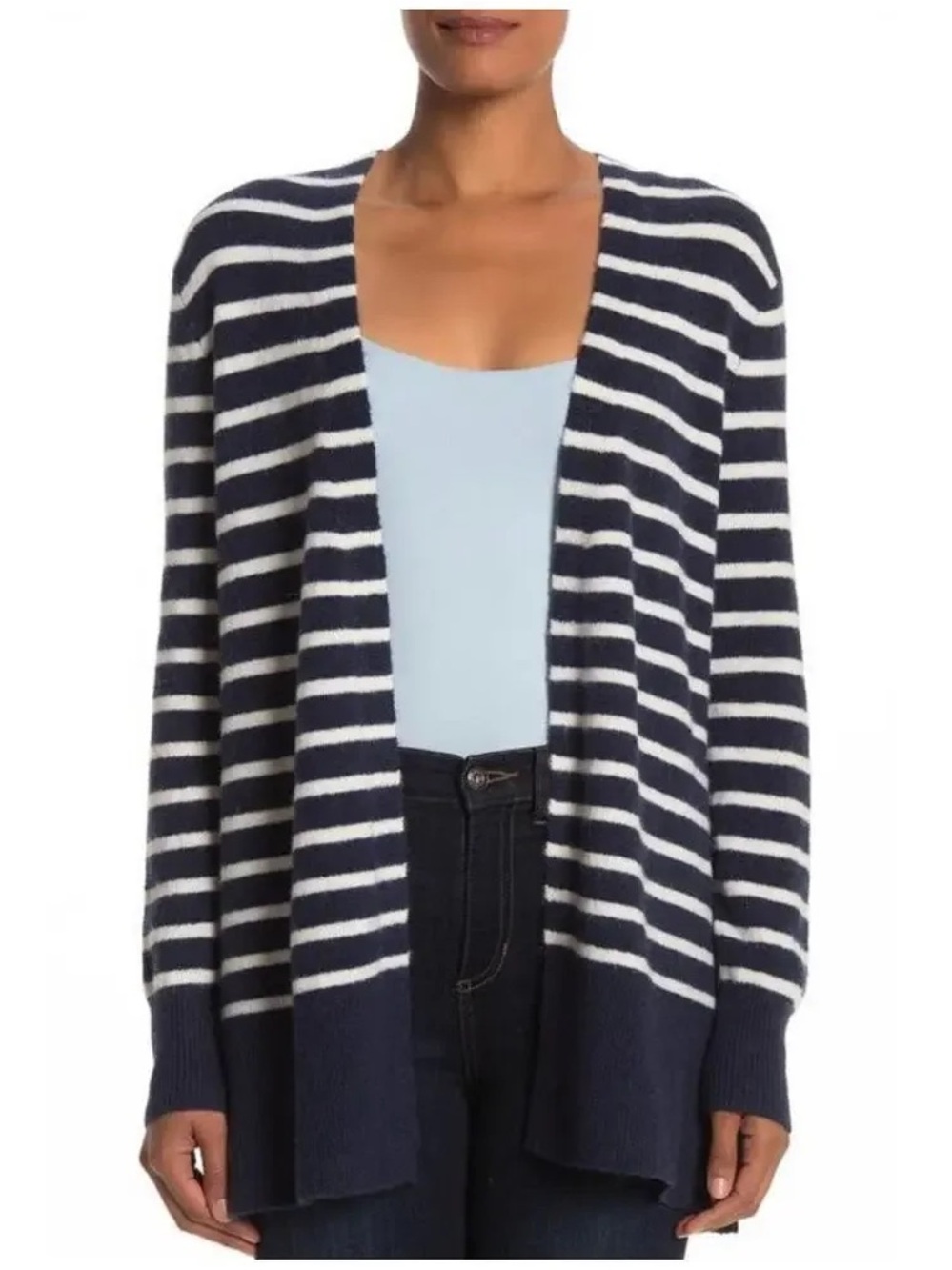 Madewell Cozy Walker Merino Alpaca Blend Open Front Cardigan Size M Blue Cream